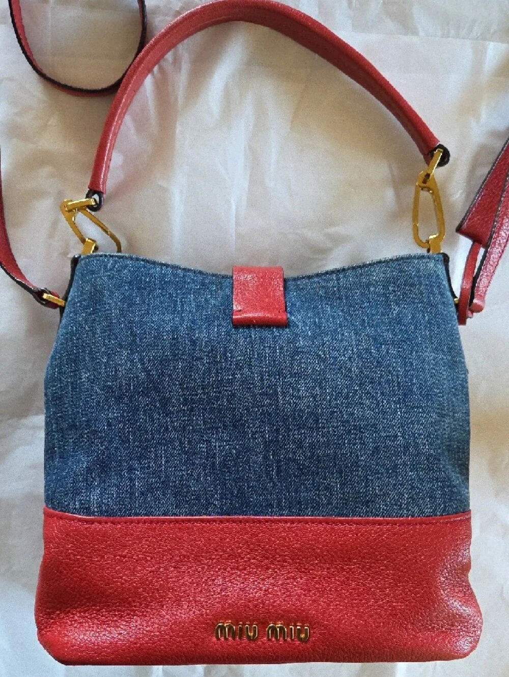 Miu Miu Convertible Denim and Leather Bag